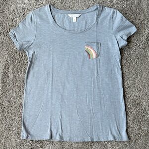 LC Lauren Conrad Light Bluish Gray Tee with Rainbow Pocket